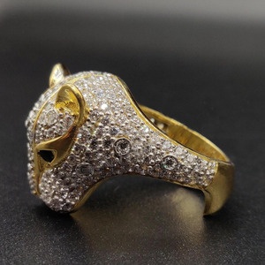 Bague unisexe en argent sterling 925 plaqué rhodium avec moissanite taille ronde, style hip-hop animal léopard, sertie pavé - Product Image 5