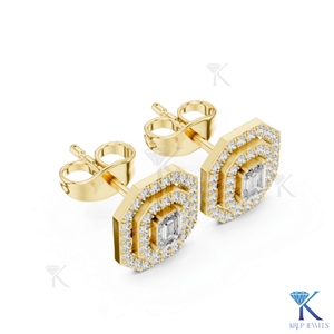 Pendientes de Diamante Cultivado en Laboratorio, Corte Esmeralda, Doble Halo, Oro Sólido de 14K/18K, Octágono, Joyería Fina para Mujer, Regalo de Aniversario/Boda - Product Image 4