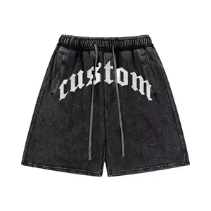 Người Đàn Ông Dài Dây Kéo Axit Rửa Quần Short Đường Phố Thề Pháp Terry Mồ Hôi Quần Short Người Đàn Ông Axit Rửa Quần Short