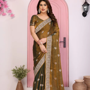 Magnifique sari moderne pour mariage et fête en tissu de soie chiffon Fendy doux de qualité supérieure avec pallu C, séchage rapide, toutes saisons - Product Image 1