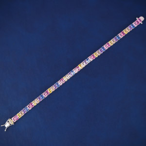A colorful tennis custom diamond unisex <b>bracelet</b> custom piece Lab grown diamonds 14kt solid white gold Oval cut colorful diamond - Product Image 6