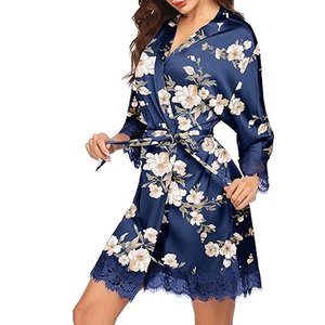 Robe de mariée en dentelle florale pour femme, kimono en satin, lingerie transparente, peignoir sexy, vêtements de nuit - Product Image 6