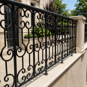 Rampe de balcon en fer forgé noir avec motif festonné, garde-corps de terrasse extérieur, panneau de clôture décoratif - Product Image 1