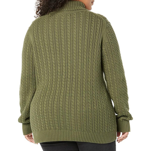 Women's Olive Green Turtleneck Pullover Sweater 100% Wool Cable Knit Full Sleeve Thick Winter Casual Style - Product Image 6