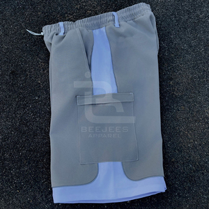 <b>Men</b> Cargo <b>Shorts</b> Gray <b>White</b> Color Blocked Elastic Waist Multi Pocket Casual Style Oxford Fabric Breathable - Product Image 4