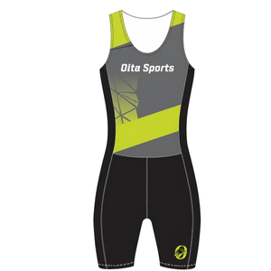 Combinaison de compétition de course à rames noire et vert citron pour homme, sans manches, uniforme de performance, maillot de compétition personnalisé, vente en gros pour équipes - Product Image 1