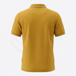 Polo en coton Oxford jaune moutarde à manches courtes pour homme, décontracté, respirant, coupe classique, design uni, tissu tissé - Product Image 3