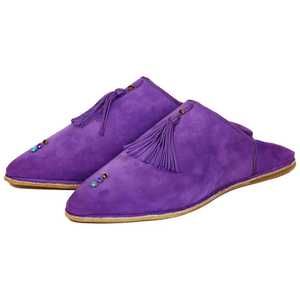 Babouches Chochia en daim marocain véritable pour femmes Biyadina avec doublure de luxe et semelle intercalaire en caoutchouc Taille 5 - Violet - Product Image 1