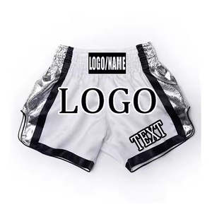 Pantalones cortos de Muay Thai de tela satinada de poliéster, ropa deportiva de secado rápido para exteriores e interiores, pantalones cortos de entrenamiento MMA de cintura ajustable - Product Image 4