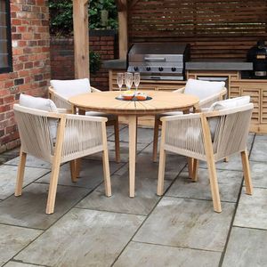 Luxury <b>Round</b> Teak Outdoor <b>Dining</b> <b>Set</b> with Rope Armchairs Modern Garden Patio Furniture <b>for</b> Hotel Villa Resort Restaurant - Product Image 1