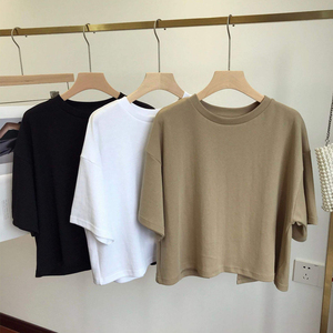 High Quality Customized Women Crop <b>Tops</b> 100% Cotton Breathable O-Neck Short Sleeves Casual 220g Jersey Knitted Summer - Product Image 3