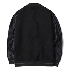 Unisex Black Varsity <b>Jacket</b> <b>Mandarin</b> <b>Collar</b> Button Front Embroidered Letter B Design Casual Autumn Wear Regular Fit - Product Image 2