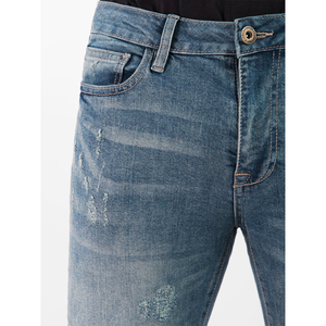 Jean slim extensible pour homme de haute qualité, taille mi-haute, style droit, déchiré et délavé, respirant, avec technique de déchirure et de lavage - Product Image 5