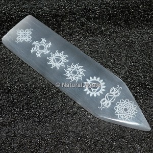 Wholesale Eco-Friendly Natural High Quality Selenite <b>Crystal</b> Engraved Seven Chakra Symbols Reiki Selenite Wand for Healing - Product Image 5