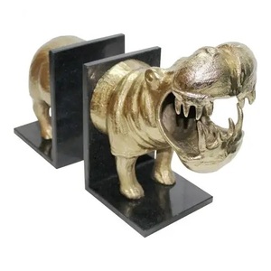 New design Brass Hippo Bookend Set 2 Piece Black Metal <b>Decorative</b> Animal <b>Book</b> Holder Modern Desk Organizer Home Office Shelf New - Product Image 1