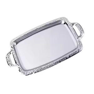 New Serving Tray Rectangular <b>Silver</b> Stainless Steel Metal Platter <b>Mirror</b> Glossy Finish Gold Metal Side Handles Serving Tray - Product Image 3