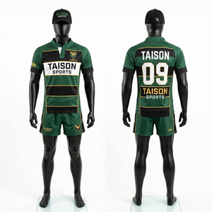 Ensemble d'uniformes de rugby pour hommes en polyester 180 GSM de qualité supérieure, bleu marine, bordeaux, bleu ciel, avec design à panneaux en V, respirant, logo personnalisé par sublimation - Product Image 4