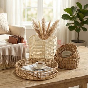 Panier de rangement rond en paille, collection de paniers en paille, paniers de rangement et plateaux de service tressés naturels en gros - Product Image 4