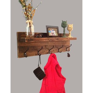 <b>Rustic</b> Brown Reclaimed Wood <b>Shelf</b> with Hooks - Wholesale B2B - Product Image 4