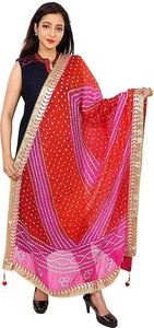 Dupatta Bandhani multicolore de qualité supérieure avec bordure en dentelle de designer, dupatta ethnique traditionnel du Rajasthan, teinture tie-dye Bandhej pour femmes - Product Image 4