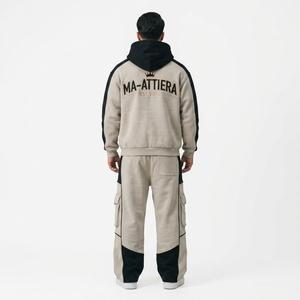 Custom Solid Winter 100% Cotton Drawstring Hoodie and Cargo <b>Sweatpants</b> <b>Set</b> Men Oversized Streetwear Tracksuit - Product Image 2
