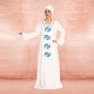 Caftán Modesto Bordado en Rayón con Motivos Decorativos para Eid, Cuello Redondo, Mangas Acampanadas, Silueta Larga Hasta el Suelo - Product Image 4