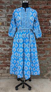 Robe longue en coton pour femme avec col rond imprimé floral tie-dye tissé respirant avec taille et poche naturelles - Product Image 2