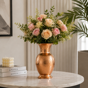 Handcrafted Hammered <b>Copper</b> Flower <b>Vase</b> Decorative Metal <b>Vase</b> with Pedestal Base for Home Decor Table Centerpiece Wedding Floral - Product Image 3
