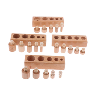 Juego de bloques cilíndricos de madera con perillas, rompecabezas de madera maciza para emparejar formas, desarrollo de habilidades motoras finas, aprendizaje en el aula - Product Image 2