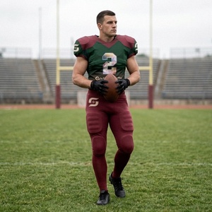 Custom American Football Jersey Set Heat Transfer Printed Name Number Short Sleeve <b>Padded</b> <b>Pants</b> Maroon Green Men - Product Image 3