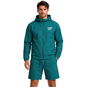 Ensemble veste coupe-vent et short en polyester pour homme, deux pièces, tenue streetwear légère avec patch tissé - Product Image 6