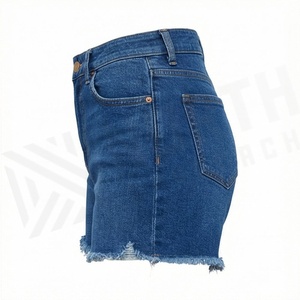 Shorts de Mezclilla Rectos para Mujer, Elásticos, de Cintura Alta, Color Personalizado, Diseño Desgarrado, con Encaje y Cristales, Ropa de Moda de Verano - Product Image 3