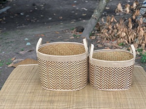 Handmade Natural Bamboo Woven <b>Storage</b> Basket with Handles Round Picnic Hamper Eco Friendly Home Organizer for <b>Clothes</b> and Toys - Product Image 6