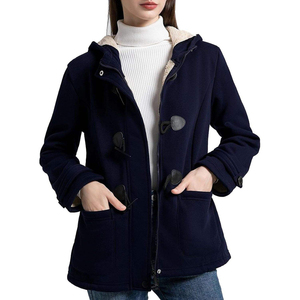 Navy Blue Hooded <b>Fleece</b> <b>Jacket</b> <b>With</b> Sherpa <b>Lining</b> Zipper Closure Windproof Winter Coat Casual Style Regular Fit - Product Image 1