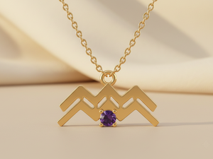 Collier en améthyste du signe Aquarius en laiton plaqué or 14 carats avec chaîne personnalisée en forme de boîte mignonne en pierre naturelle - Product Image 2