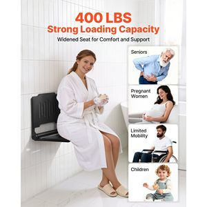 Sedile Doccia Pieghevole da Parete da 45 cm, Panca Ribaltabile in Plastica con Schienale, Attrezzatura di Sicurezza per Bagno e Corridoio - Product Image 4