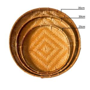 Handwoven Bamboo Basket Set Boho Farmhouse Decor Round Serving Tray Dining <b>Table</b> Bamboo Tray Eco Friendly Supplier - Product Image 4