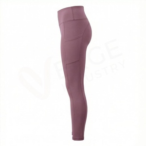 High Waist Full Length Yoga <b>Leggings</b> With Pockets Solid Color Spandex <b>Nylon</b> Four-Way Stretch Seamless Design - Product Image 3