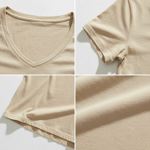 Women's Smart Casual V-Neck Pocket Tee Short Sleeve Soft Cotton Fitted Cut Chest <b>Patch</b> Custom Logo OEM Wholesale Manufacturer - Product Image 4
