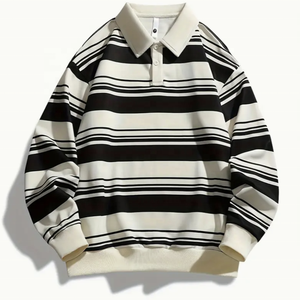 Polo de manga larga para hombre, Camiseta de cuello polo en blanco con servicio personalizado a rayas, Polo de manga larga con logotipo personalizado para hombre - Product Image 5