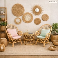 Ensemble de chaises de salle à manger en rotin écologique de style ferme moderne, table de style tropical, mobilier d'extérieur pour cour et patio, pieds coniques