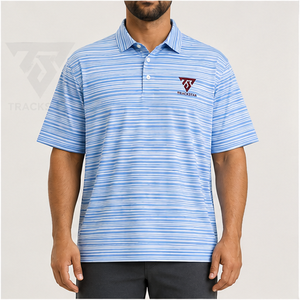 Polo rayé bleu et blanc pour homme Trackstar, manches courtes, col boutonné, chemise de golf décontractée, logo personnalisé - Product Image 1