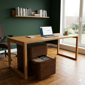 Table de chevet élégante en teck massif, design moderne et courbé, finition brun foncé, 2 tiroirs, pour chambre à coucher, hôtel - Product Image 5