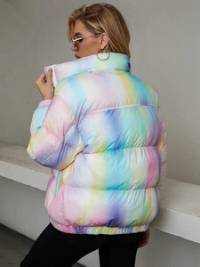 Chaqueta Acolchada con Estampado Tie Dye para Mujer, Cuello Alto, Manga Larga, Cálida para Invierno, Forro de Nailon Ecológico, Bolsillos - Product Image 2