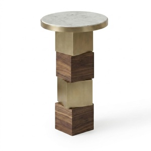 American Style Circular Mango Wood Round Base with <b>Marble</b> <b>TOP</b> <b>Side</b> <b>Table</b> For Home Living Decoration Furniture - Product Image 2