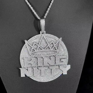 Luxury King Nitty <b>Crown</b> Pendant <b>silver</b> + moissanite Plated Crystal design with <b>silver</b> Hip Hop Unisex Charm Jewelry pendant - Product Image 4