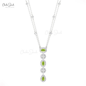 Collier artisanal en or véritable 14 carats avec péridot multi-pierres de 0,63 ct serti à griffes et diamants G-H, bijoux de mariée en gros - Product Image 2