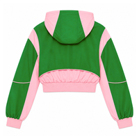 Alpha |   Kapa |   Ensemble coupe-vent Alpha en nylon vert et rose, survêtement athlétique ample pour femme, ensemble de jogging color-block
