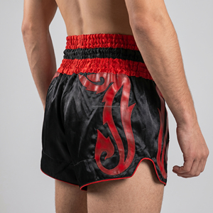 Custom Black Red <b>Men</b> Muay Thai <b>Shorts</b> Applique Leather <b>Patches</b> Kickboxing Trunks Wholesale Custom Logo MMA Fighting <b>Shorts</b> - Product Image 3
