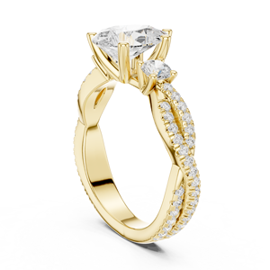 Anillo de Compromiso de Oro Amarillo con Diamantes Cultivados en Laboratorio, Corte Trillón y Redondo, Diseño Trenzado con Pavé, Anillo de Promesa de Tres Piedras para Mujer - Product Image 3